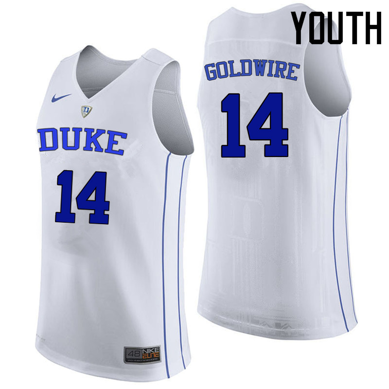 Youth Duke Blue Devils #14 Jordan Goldwire College Basketball Jerseys Sale-White - Click Image to Close